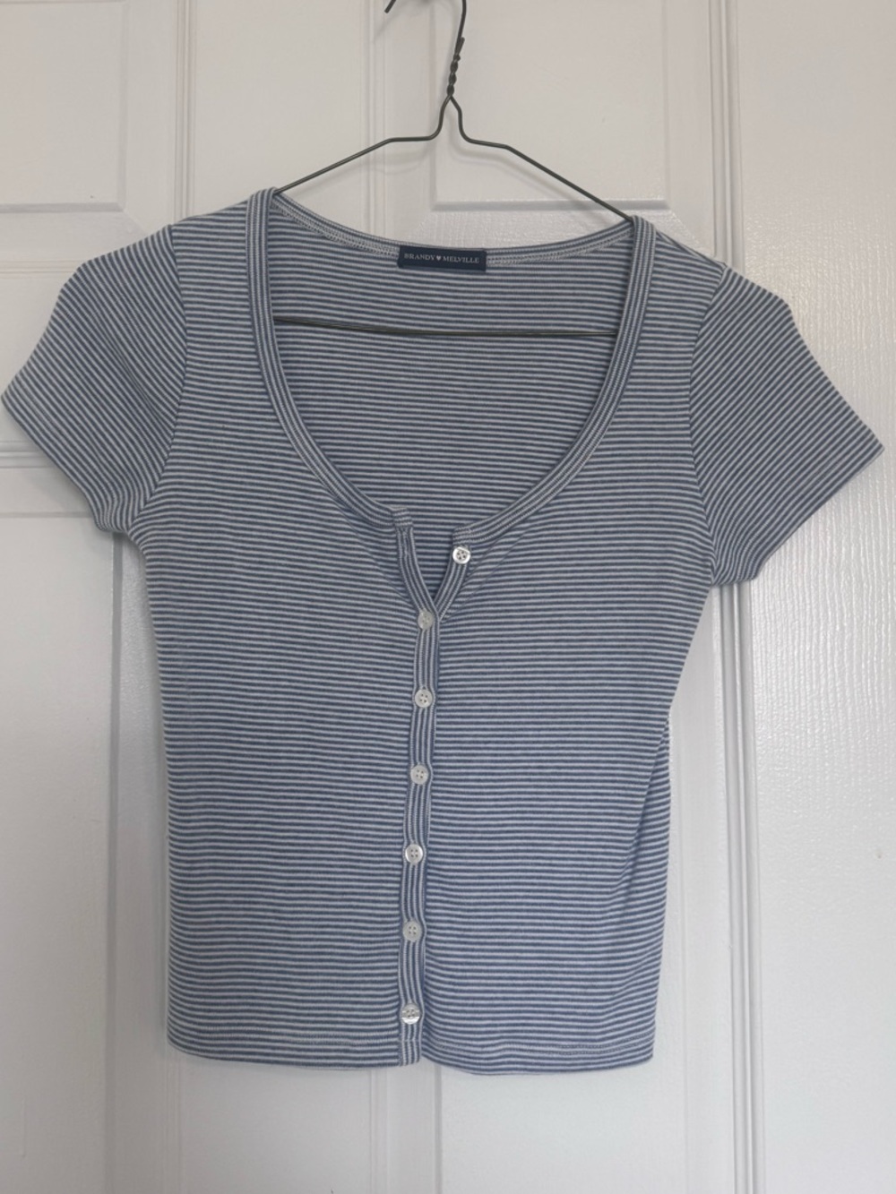 Brandy Melville Blue Stripe Button Crop Top